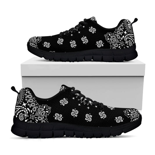 Black Paisley Bandana Print Black Sneakers