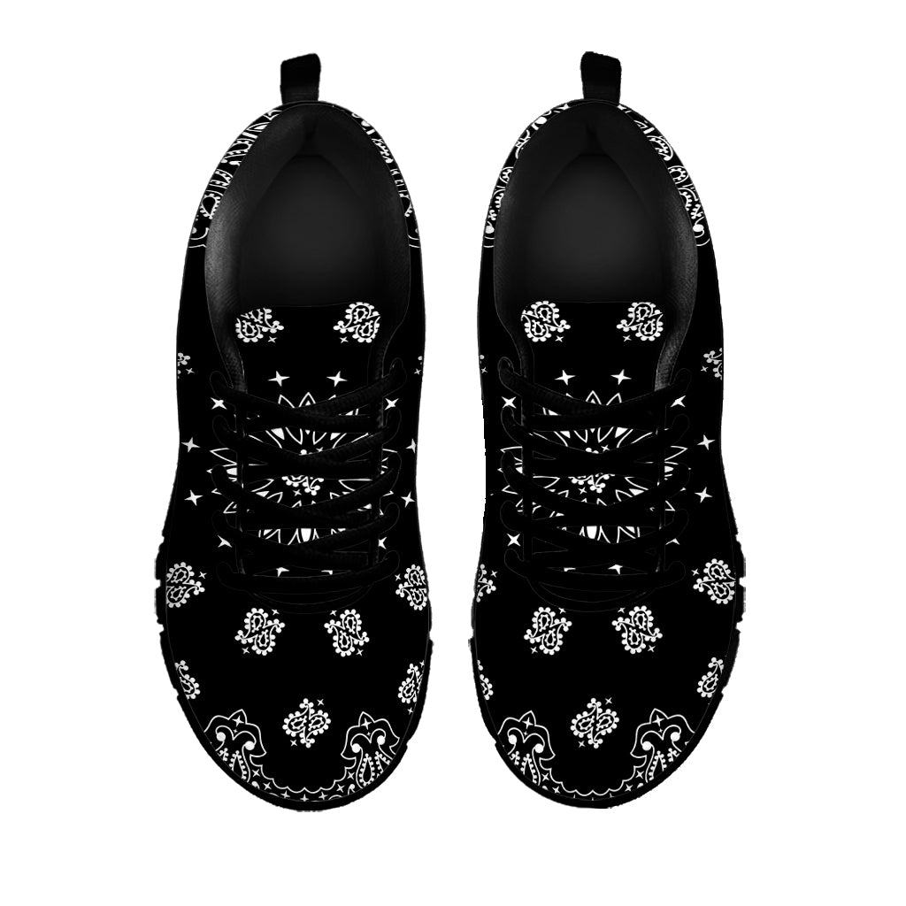 Black Paisley Bandana Print Black Sneakers
