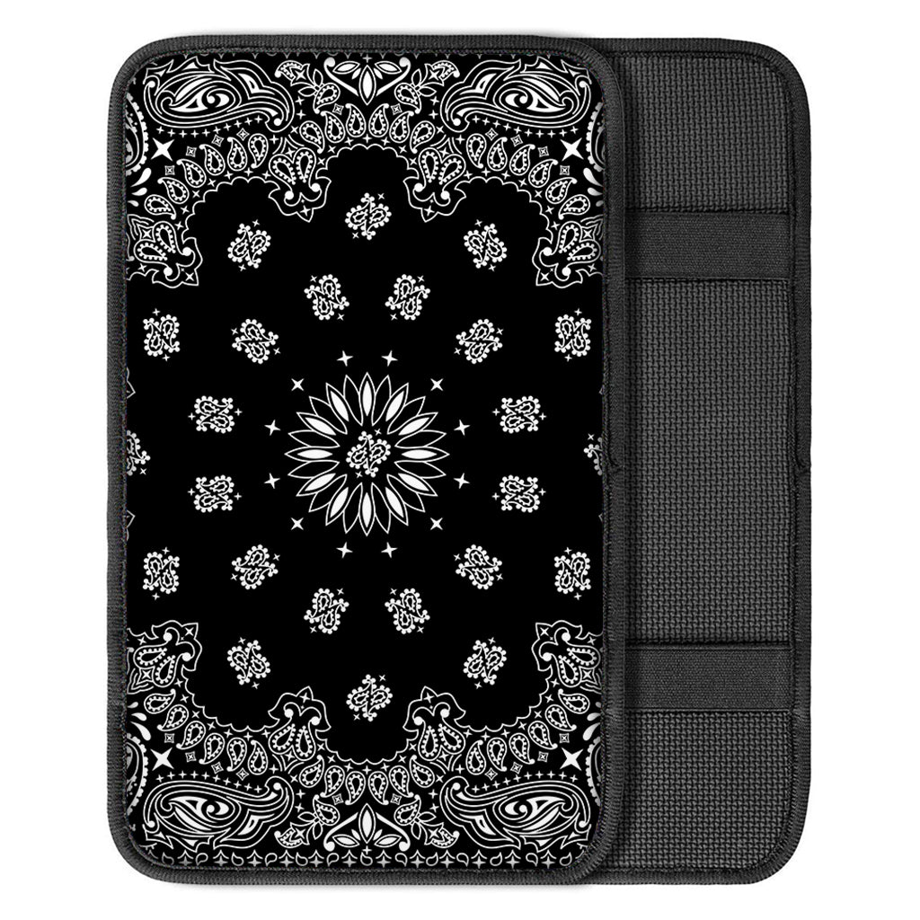 Black Paisley Bandana Print Car Center Console Cover