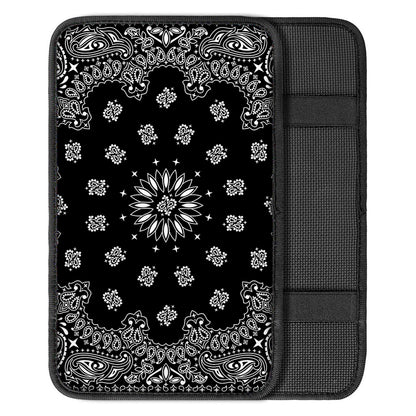Black Paisley Bandana Print Car Center Console Cover