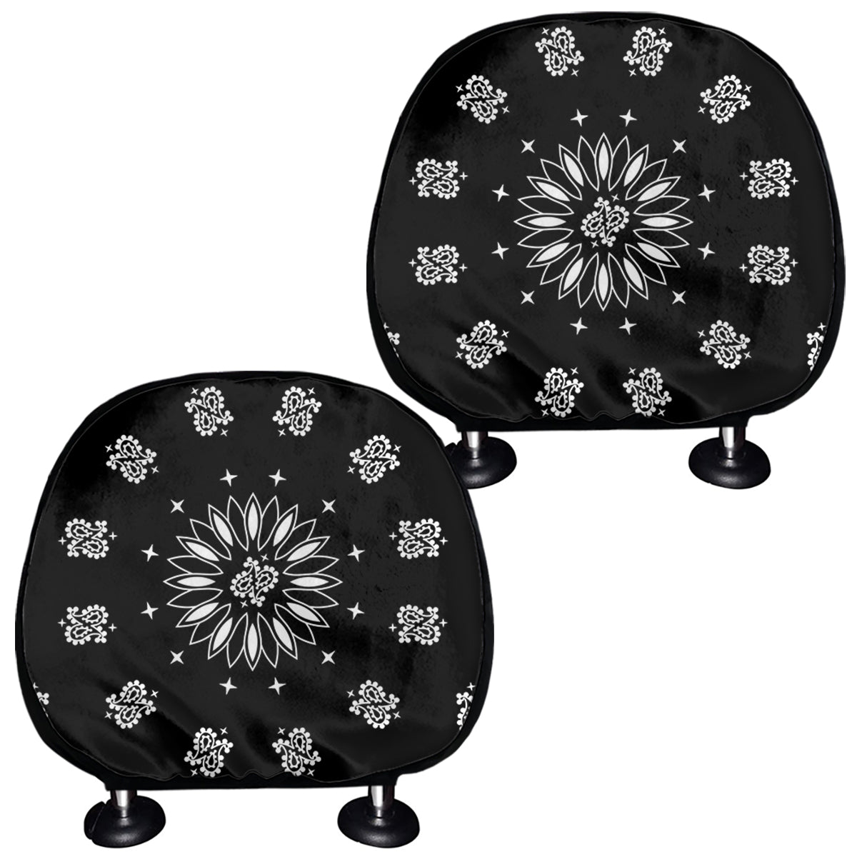 Black Paisley Bandana Print Car Headrest Covers