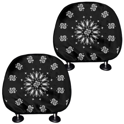 Black Paisley Bandana Print Car Headrest Covers