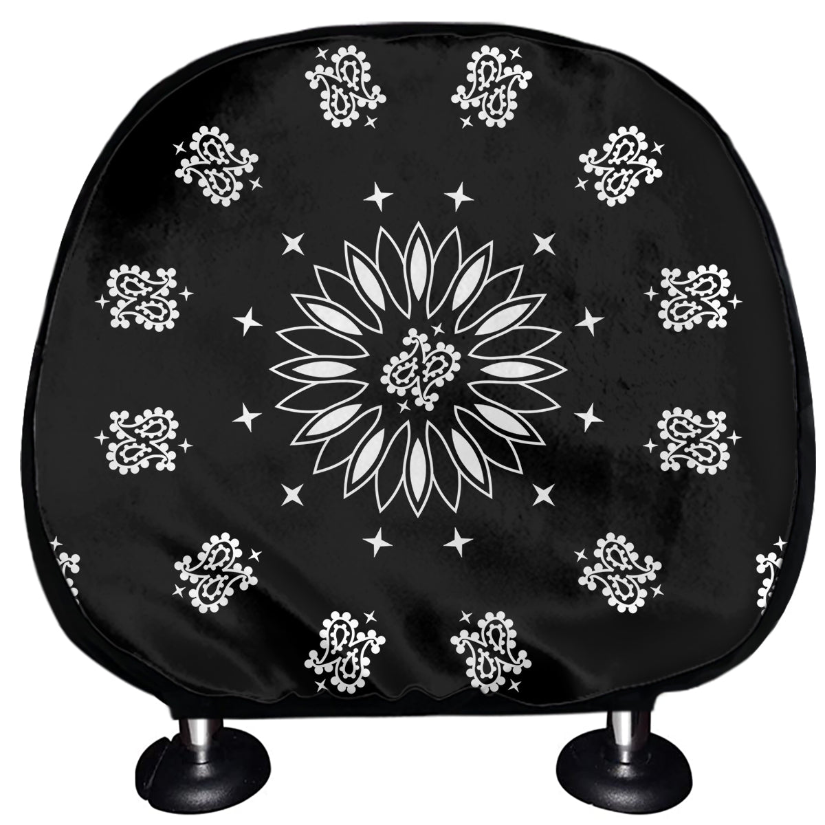 Black Paisley Bandana Print Car Headrest Covers