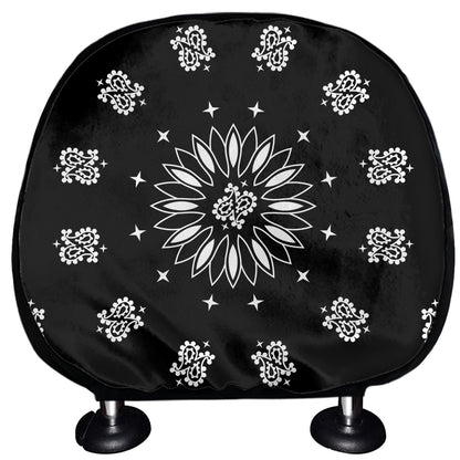 Black Paisley Bandana Print Car Headrest Covers
