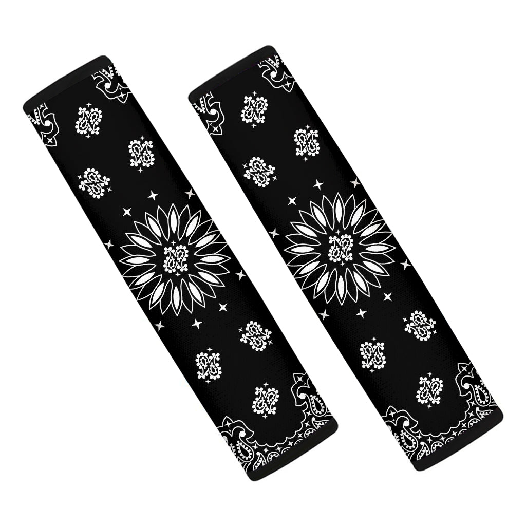 Black Paisley Bandana Print Car Seat Belt Covers