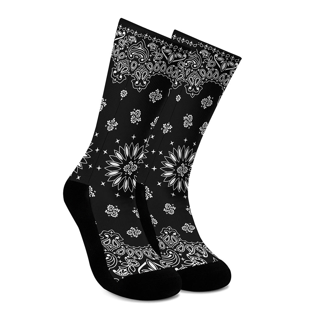 Black Paisley Bandana Print Crew Socks