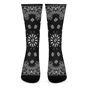 Black Paisley Bandana Print Crew Socks