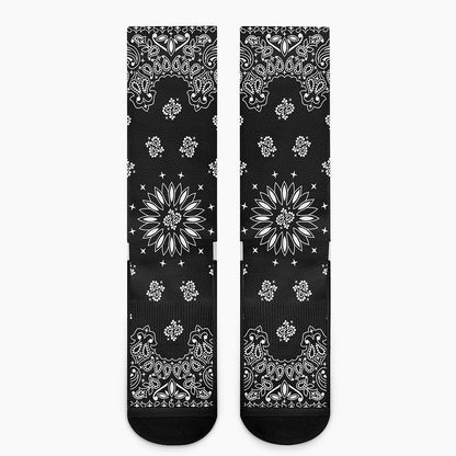 Black Paisley Bandana Print Crew Socks