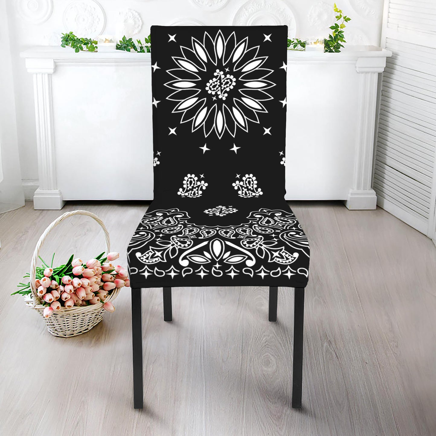 Black Paisley Bandana Print Dining Chair Slipcover