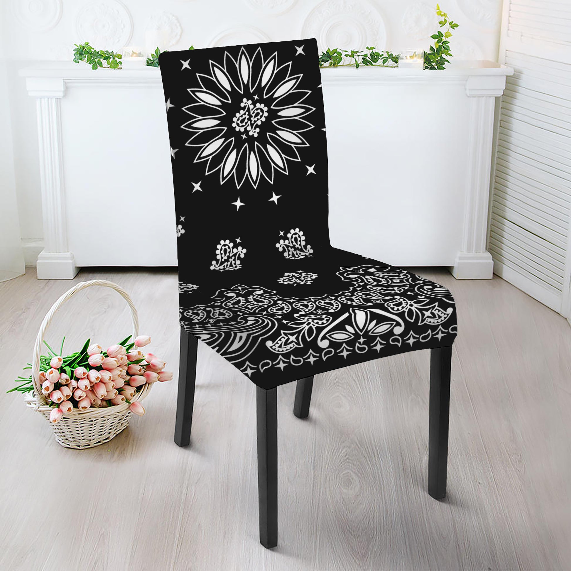 Black Paisley Bandana Print Dining Chair Slipcover