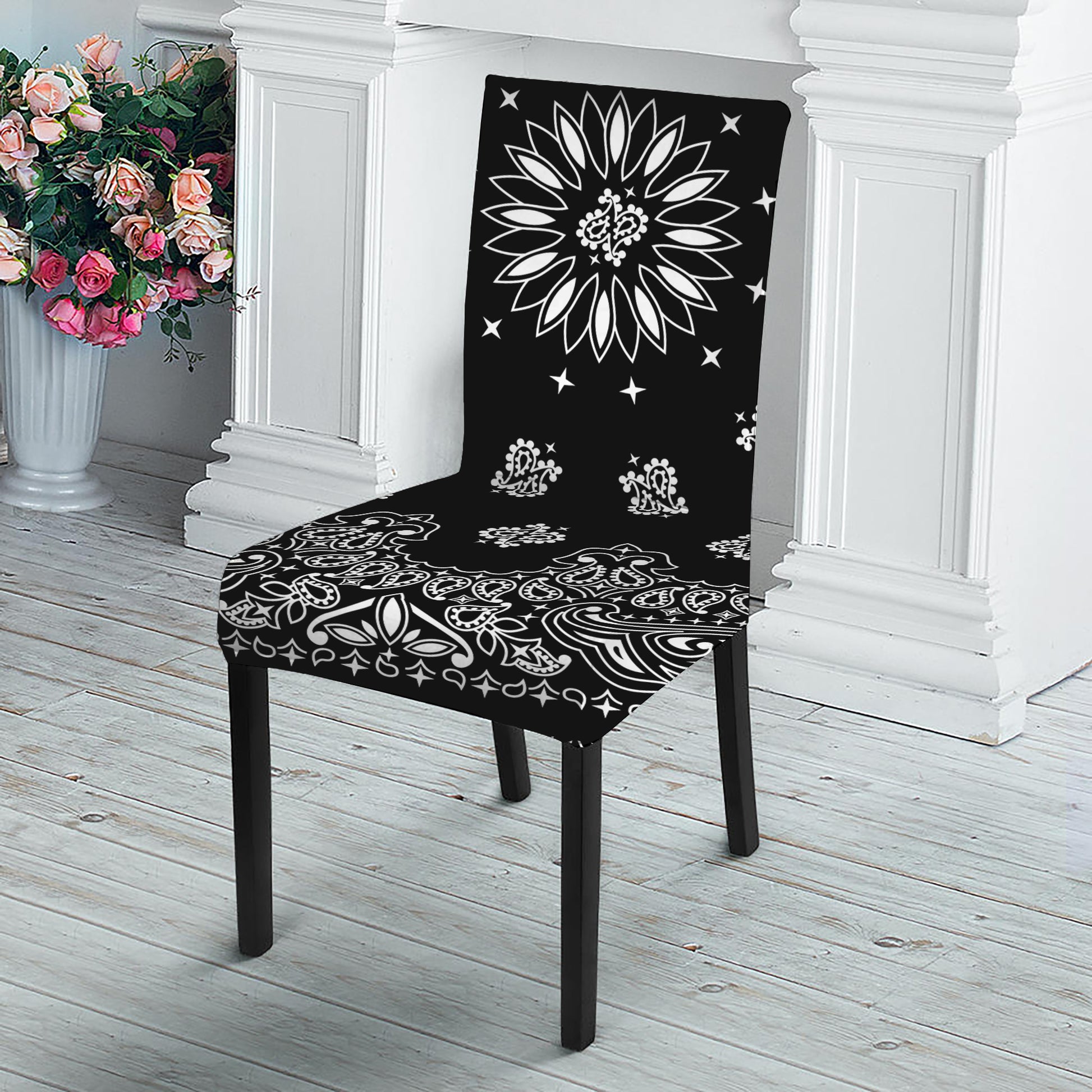 Black Paisley Bandana Print Dining Chair Slipcover