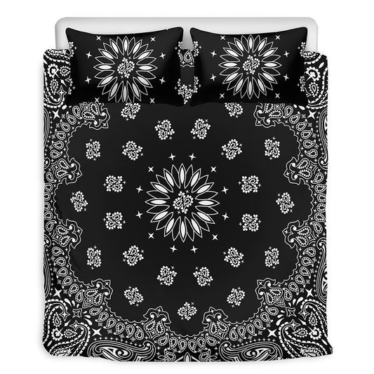 Black Paisley Bandana Print Duvet Cover Bedding Set
