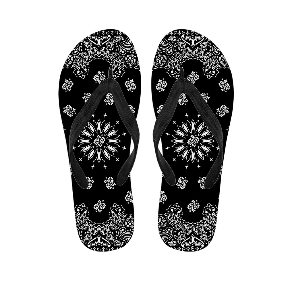 Black Paisley Bandana Print Flip Flops
