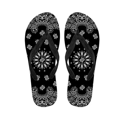 Black Paisley Bandana Print Flip Flops
