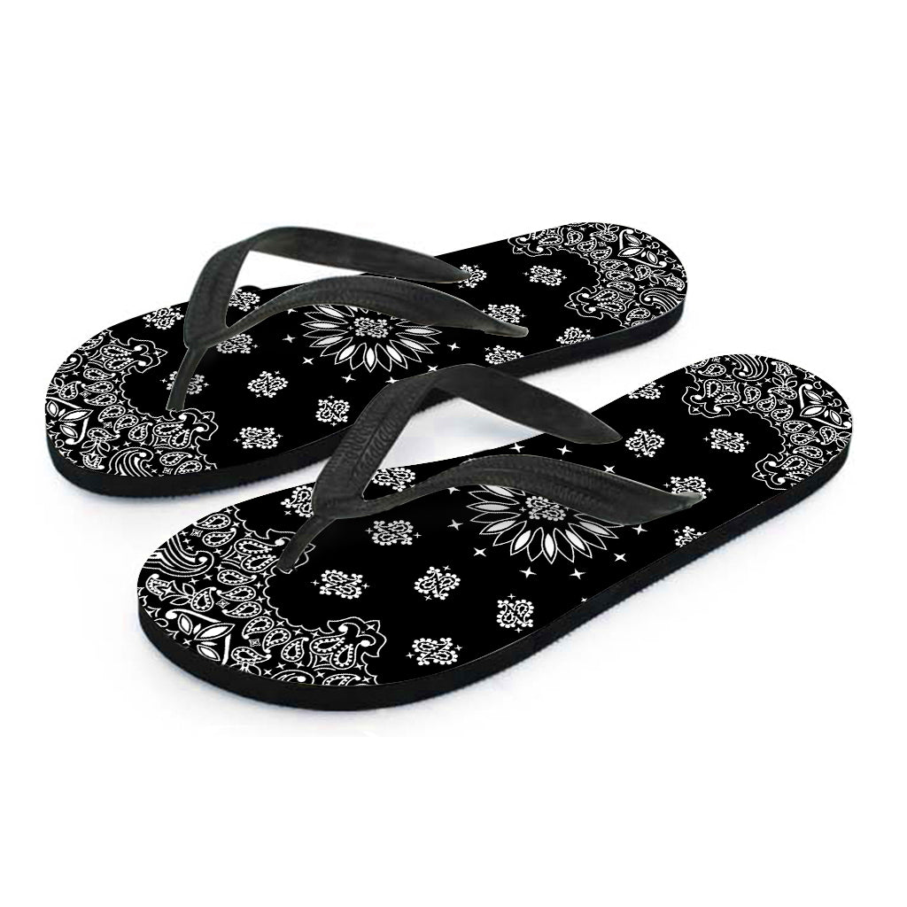 Black Paisley Bandana Print Flip Flops