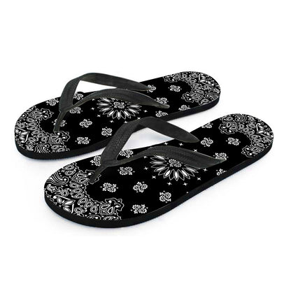 Black Paisley Bandana Print Flip Flops