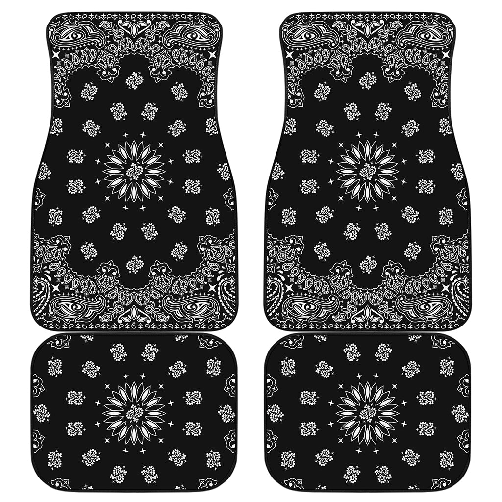 Black Paisley Bandana Print Front and Back Car Floor Mats
