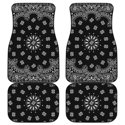Black Paisley Bandana Print Front and Back Car Floor Mats
