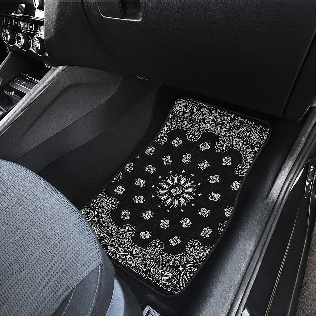Black Paisley Bandana Print Front and Back Car Floor Mats