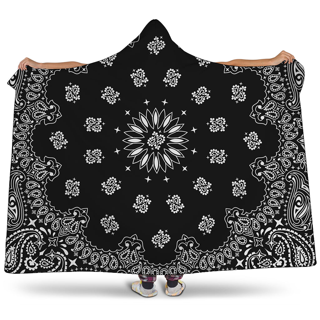 Black Paisley Bandana Print Hooded Blanket