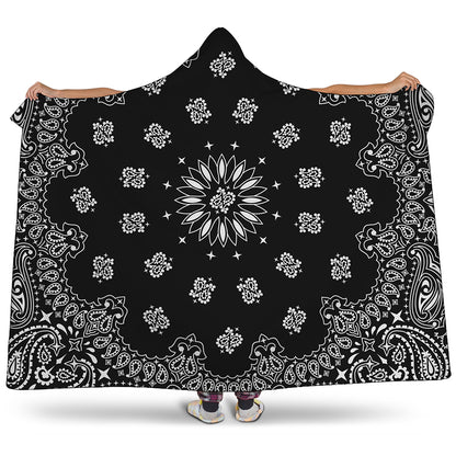 Black Paisley Bandana Print Hooded Blanket