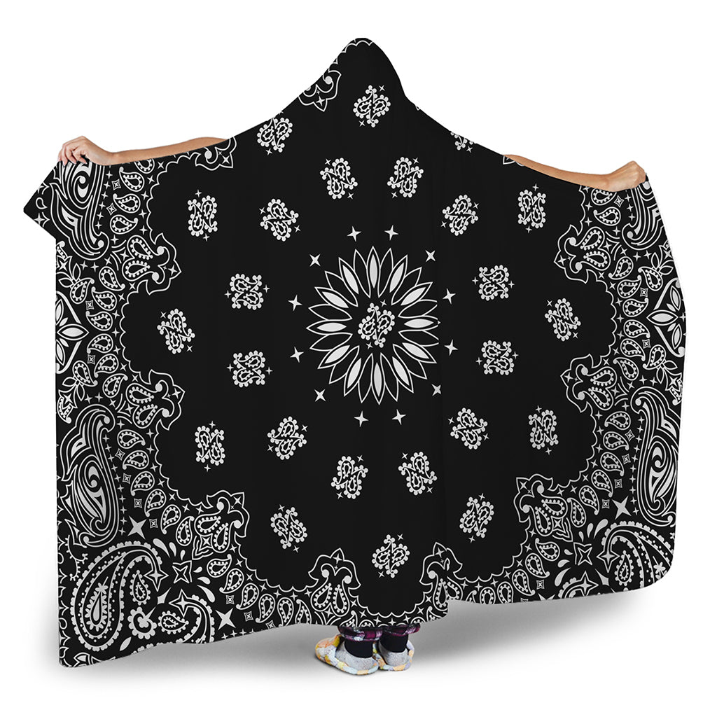 Black Paisley Bandana Print Hooded Blanket