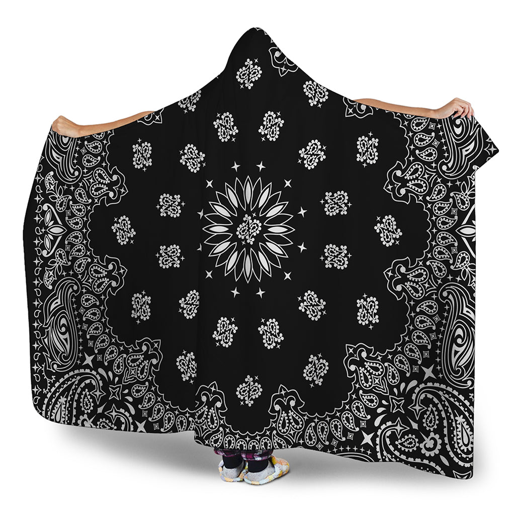 Black Paisley Bandana Print Hooded Blanket