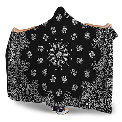 Black Paisley Bandana Print Hooded Blanket