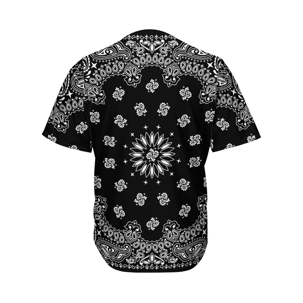 Black Paisley Bandana Print Men's Baseball Jersey