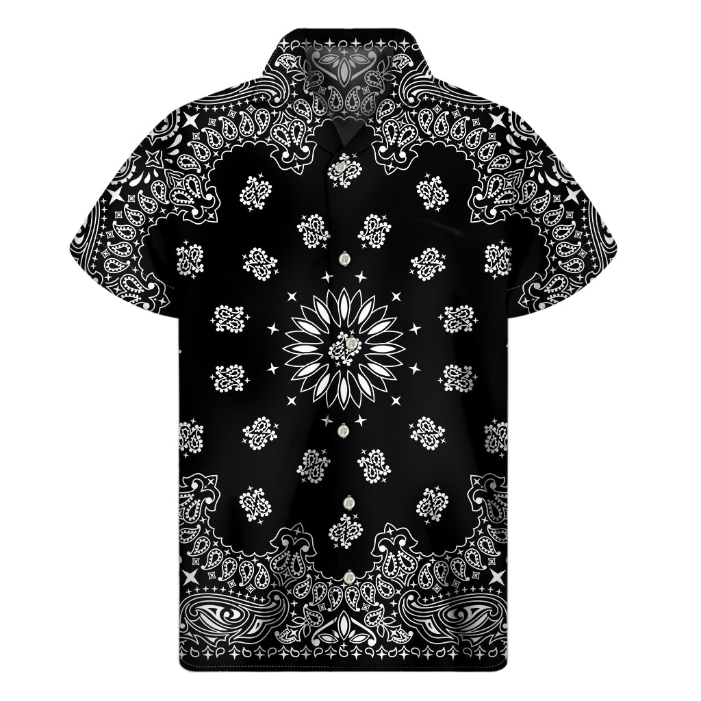 Black Paisley Bandana Print Men's Short Sleeve Shirt
