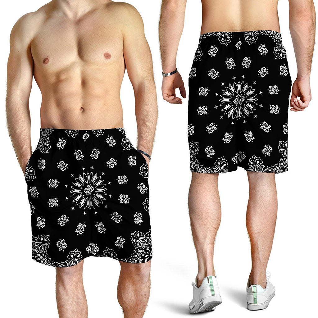 Black Paisley Bandana Print Men's Shorts