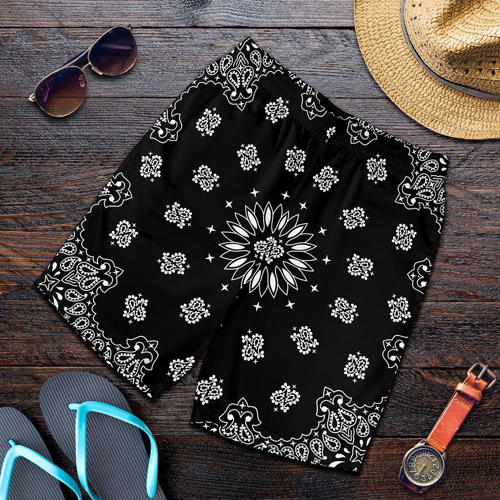 Black Paisley Bandana Print Men's Shorts