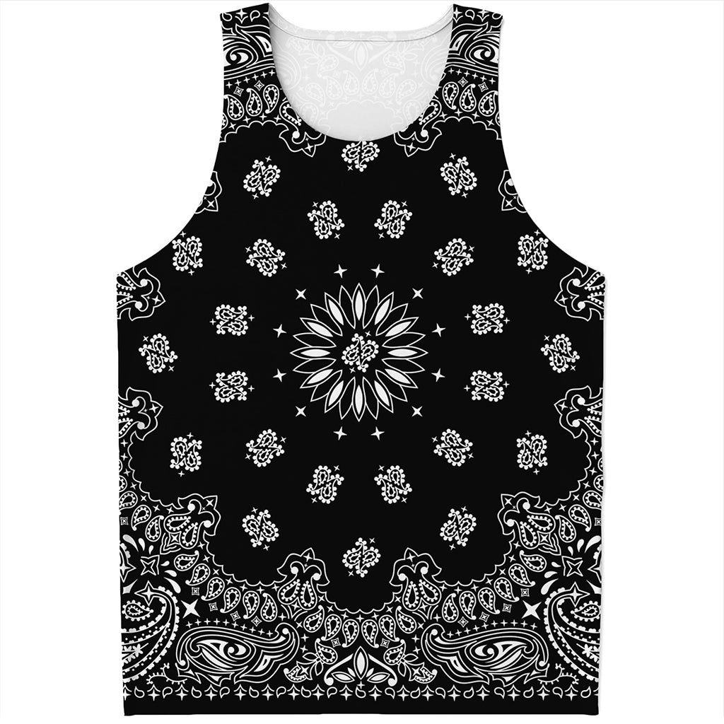 Black Paisley Bandana Print Men's Tank Top