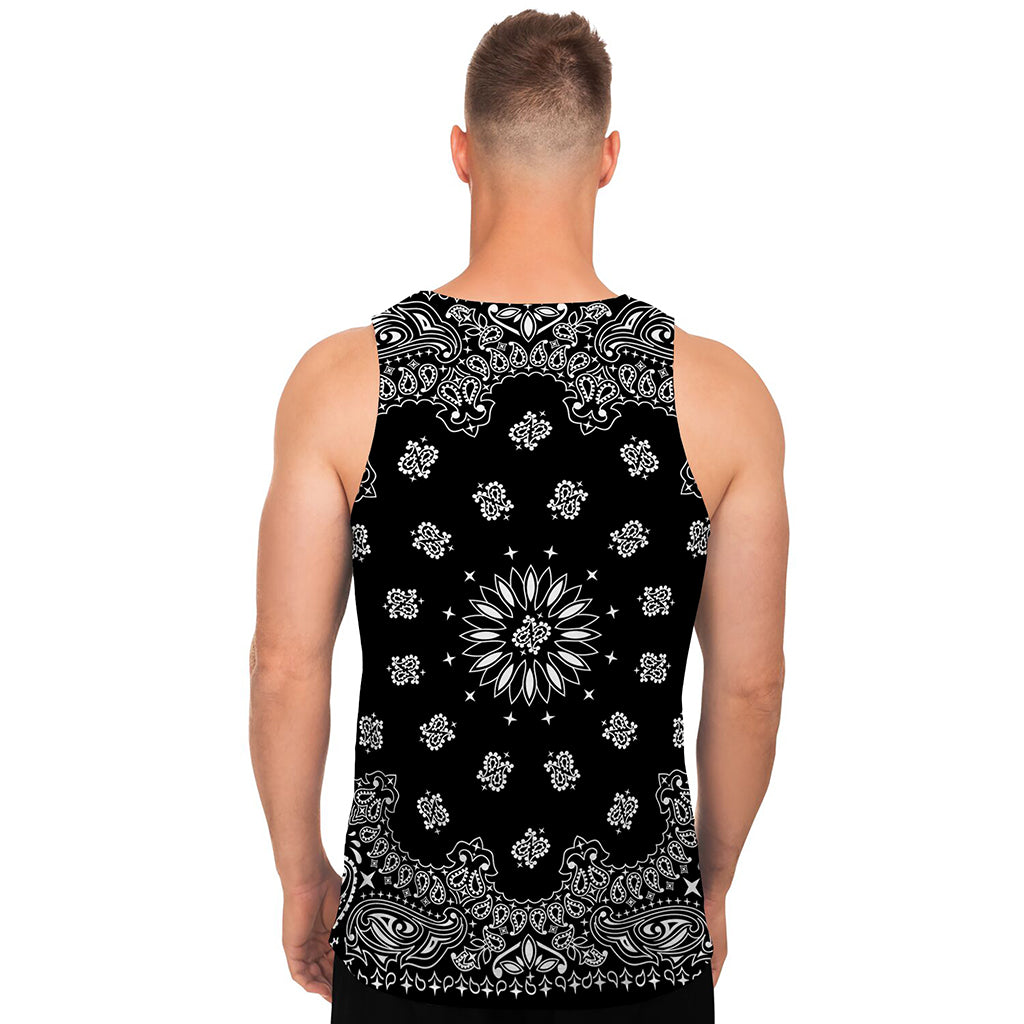 Black Paisley Bandana Print Men's Tank Top