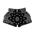 Black Paisley Bandana Print Muay Thai Boxing Shorts