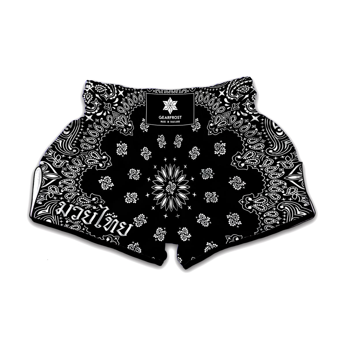 Black Paisley Bandana Print Muay Thai Boxing Shorts