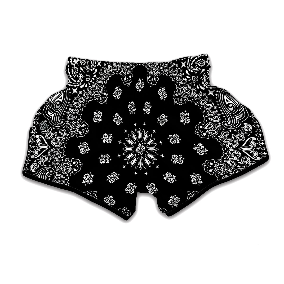 Black Paisley Bandana Print Muay Thai Boxing Shorts