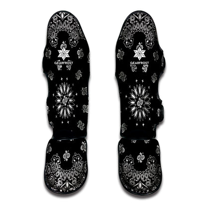 Black Paisley Bandana Print Muay Thai Shin Guard