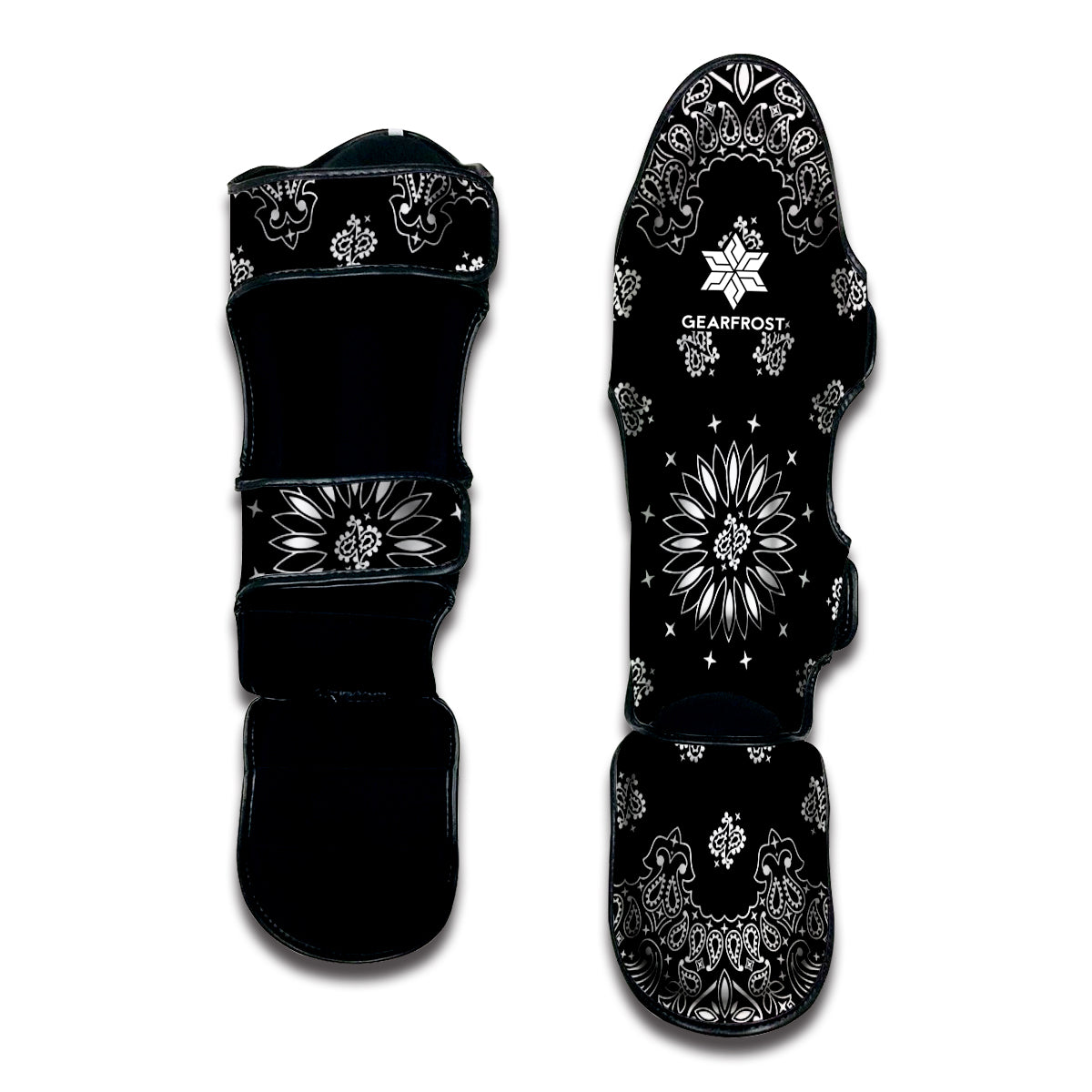 Black Paisley Bandana Print Muay Thai Shin Guard