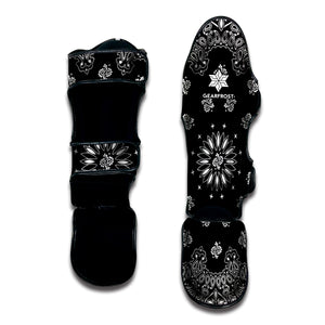 Black Paisley Bandana Print Muay Thai Shin Guard