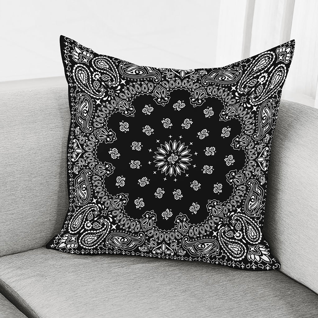 Black Paisley Bandana Print Pillow Cover