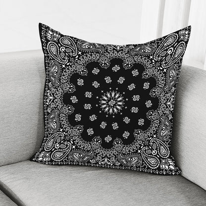 Black Paisley Bandana Print Pillow Cover