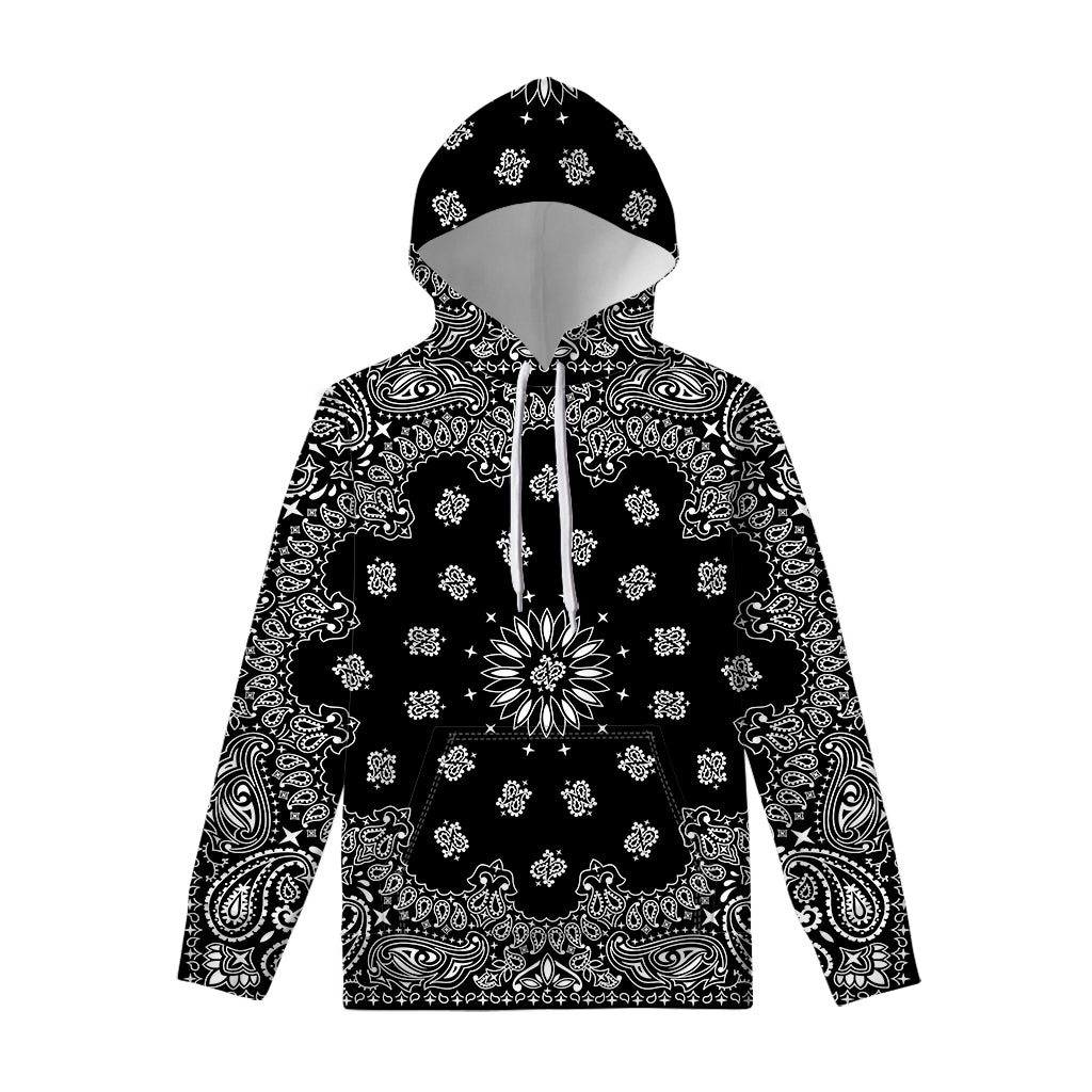 Black Paisley Bandana Print Pullover Hoodie