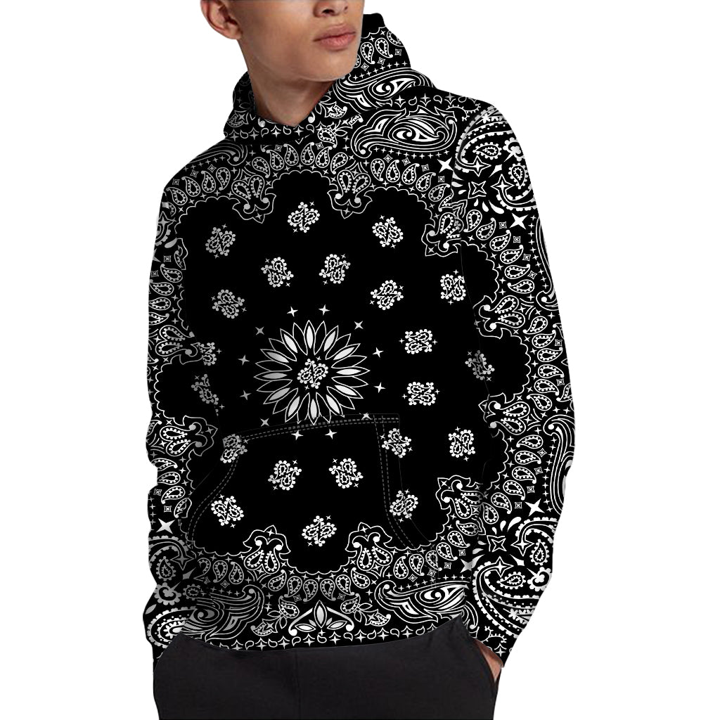 Black Paisley Bandana Print Pullover Hoodie