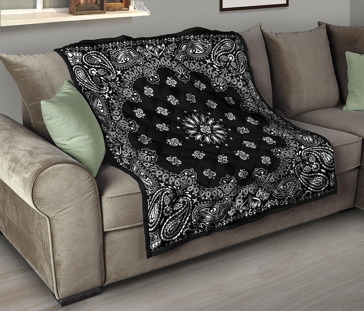 Black Paisley Bandana Print Quilt
