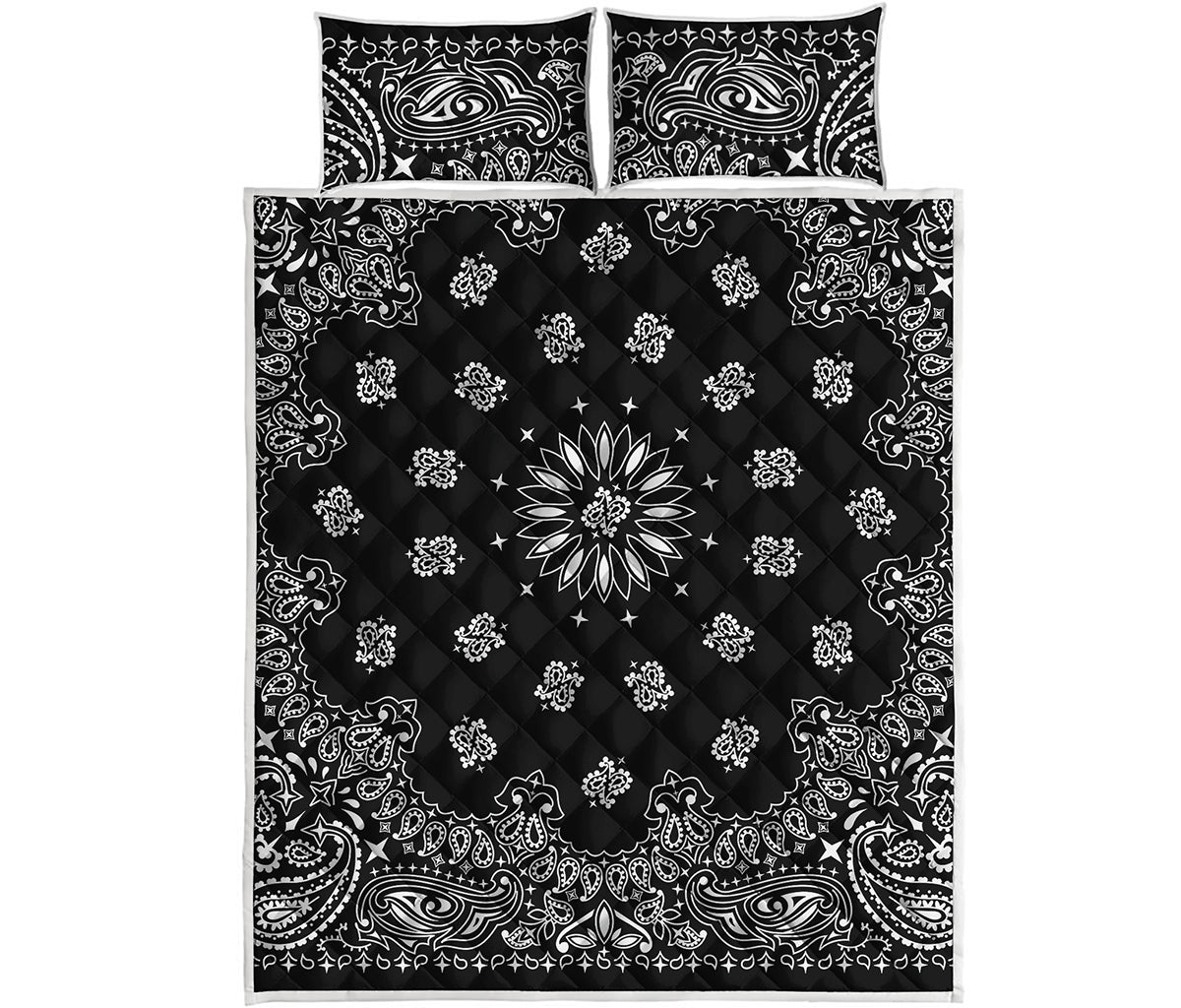 Black Paisley Bandana Print Quilt Bed Set