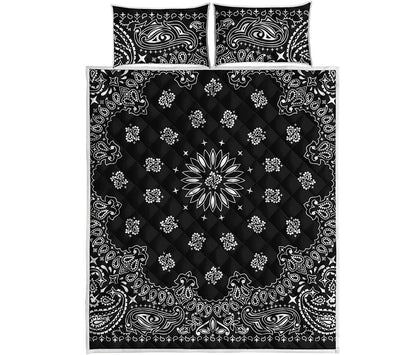 Black Paisley Bandana Print Quilt Bed Set