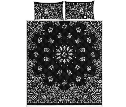 Black Paisley Bandana Print Quilt Bed Set