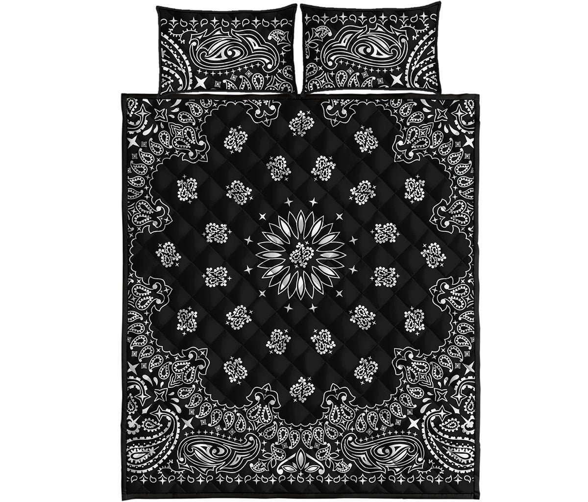 Black Paisley Bandana Print Quilt Bed Set