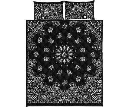 Black Paisley Bandana Print Quilt Bed Set